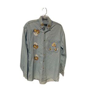 Vintage Y2K Luna Pier Womens Size Small Long Sleeve Button Up Jean Denim Chambra